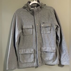 Hurley size small Gray Hooded-sweater Jacket with Front Pockets (hideable hood)
